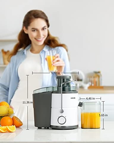GDOR 800W Juicer Machine, 3” Wide Feed Chute, Dual-Speed Centrifugal Juicer for Fruits & Vegetables, Anti-Drip Function, BPA-Free, Easy to Clean with Brush, White - Image 7