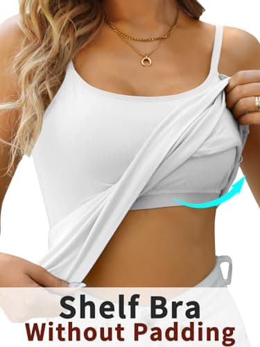 V FOR CITY Camisole Tops for Women Built-in Shelf Bra Adjustable Strap Tank Summer Cotton Cami Shirt 2 Pack Black White XL - Image 3