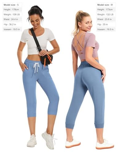 SPECIALMAGIC Women's Capri Sweatpants Cropped Jogger French Terry Running Pants with Side Pockets Black+Denim Blue 2XL - Image 4