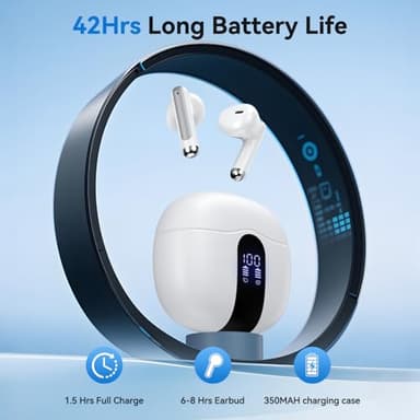 Wireless Earbuds, 2025 Bluetooth 5.4 Bass Stereo Headphones with 4 ENC Mic, 50H Playback Ear Buds with Charging Case LED Display,Sport Earphones IPX7 Waterproof for Phone, Android, Pad, White - Image 7