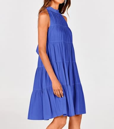 Okiwam Womens Summer Halter Dresses Sleeveless A Line Tiered Swing Mini 2025 Fall Casual Boho Beach Vacation Sundress-L Blue - Image 8