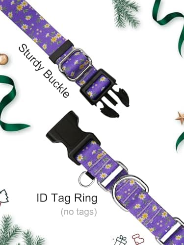 JOOCPUP Martingale Collar for Dogs with TAG Ring, Adjustable Soft Nylon Dog Collars with Buckle Heavy Duty for Small, Medium & Large Dogs (Purple Flower,M) - Image 2