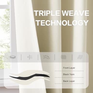 Cream Beige Curtains 108 Inch Length - Back Tab/Rod Pocket Blackout Window Drapes for Bedroom Thermal Insulated Room Darkening Curtains for Living Room (52 x 108 Inches Long, 2 Panels) - Image 4
