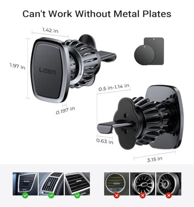 LISEN 2 Pack Magnet for Phone Car Mount Magnetic Phone Holder for Your Car Vent 6 Military Magnets Vent Cell Phone Holder Mount for Car Plate Fit All iPhone 16/15/14/13 Pro Max Plus Samsung S25 - Image 6
