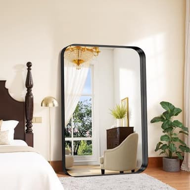 FORBATH 55x36 Inch Large Bathroom Mirror for Double Sinks, Brushed Black Deep Frame Wall Mirror with Rounded Corners, Anti-Rust Tempered Glass for Modern Farmhouse Vanity (Horizontal/Vertical) - Image 5