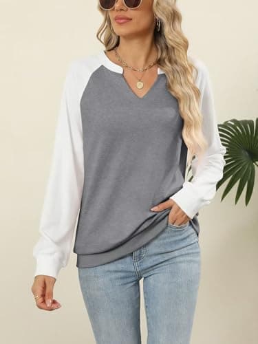 EADINVE Women Casual Long Sleeve V Neck Sweatshirts Cute Loose Fit Lightweight Pullover Tops - Image 4