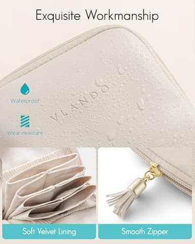Vlando Small Travel Jewelry Case,Travel Gifts for Women,Jewelry Pouch Bags with Zipper,Velvet Jewelry Organizer Storage Bag for Bracelet Rings Earring-Cream White - Image 3