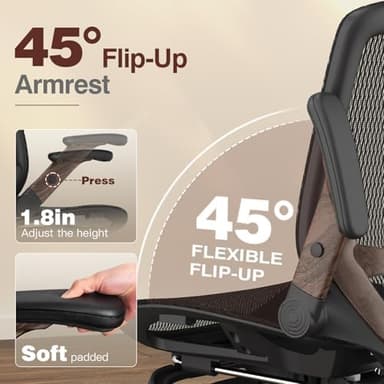 GABRYLLY Ergonomic Office Chair with Footrest, High Back Mesh Computer Chair with Flip-Up Arm, 3D Headrest, 135° Reclining, Rolling Gaming Task Chair with Wide Seat Lumbar Support,400LBS - Image 4