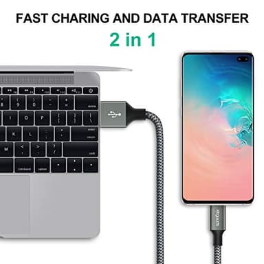 etguuds 6ft USB A to USB C Cable 3A Fast Charging, 2-Pack USB A to USB Type C Charger Cord for iPhone 16 15 Pro/Pro Max/Plus, for Samsung Galaxy S24 S23 S22 S21 S20 S10 A55 A54 Flip Note, Moto, Gray - Image 4