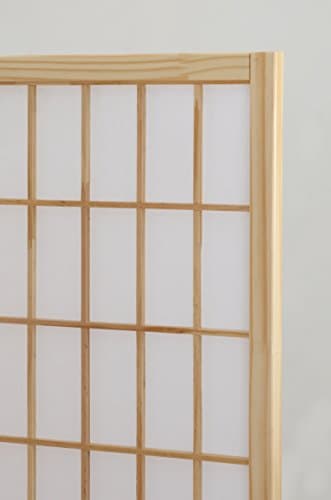 Roundhill Furniture Oriental Shoji 4 Panel Screen Room Divider, Natual - Image 3