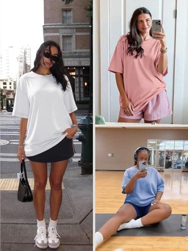ATHMILE Womens Summer Spring Oversized T Shirts Loose Fit Crewneck Short Sleeve Tops Casual Blouse Y2K 2025 Basic Tee Beach Black - Image 4