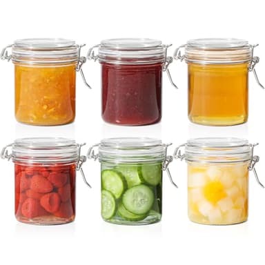 ComSaf 8oz Small Airtight Glass Jars Set of 6 with Lid Food Storage Jar Round, Mini Storage Container with Clear Preserving Seal Wire Clip Fastening for Kitchen Canning, Jam, Spice, Honey, Mason Jars - Image 1