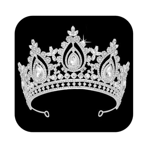SWEETV Queen Crown for Women,Wedding Tiara for Bride,Princess Tiara,Quinceanera Pageant Crown Diadem,Crystal Headpiece for Birthday Prom,Silver - Image 1