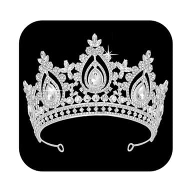 SWEETV Queen Crown for Women,Wedding Tiara for Bride,Princess Tiara,Quinceanera Pageant Crown Diadem,Crystal Headpiece for Birthday Prom,Silver - Image 1