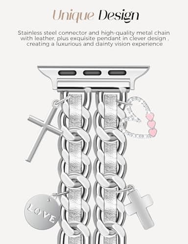 Silver Watch Bands for Women Compatible with Apple Watch Band 38mm 40mm 41mm 42mm (S11/10) Adjustable Unique Charms Metal Strap Cowboy Chain Bracelet for iWatch Series 11/10/9/8/7/6/5/4/3/2/1/SE - Image 3