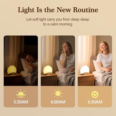 REACHER Wood Grain Sunrise Alarm Clock and Sound Machine Nightlight, Digital Dimmable Clock for Bedroom, 26 Sleep Sounds, White Noise Machine for Baby, Adults, Wake Up Light Alarm Clock for Kids - Image 2