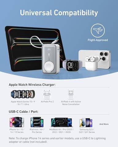 Anker MagGo Power Bank for Apple Watch, Officially Certified 10,000mAh Compact Battery Pack with Built-in USB-C Cable, 35W Max, for iPhone 15 Series, Samsung, iPad, AirPods, and More(White) - Image 6
