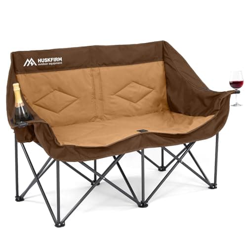 Double Camping Chairs for Adults Oversized Loveseat - 2 Person Camping Chair Heavy Duty Outdoor Camping Couch with Cup Holders - Portable Folding Chair for Outside Lawn, Brown - Image 1