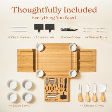 SMIRLY Charcuterie Boards Set - Large Bamboo Cheese Board Set - House Warming Gifts New Home, Wedding Gift for Couple, Bridal Shower Gift, Birthday Gifts for Women - Image 3
