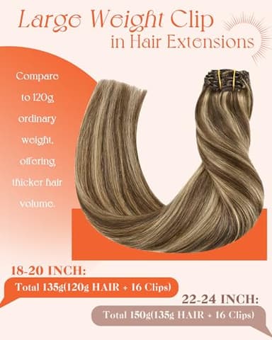Sunny Hair Clip in Hair Extensions Straight Human Hair Clip in Extensions Remy Clip in Hair Extensions Real Human Hair Extensions Clip ins Full Head Dark Brown Highlights Caramel Blonde 22inch - Image 2