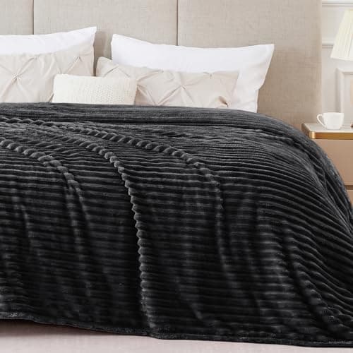 BEDELITE Fleece Blanket King Size – 3D Ribbed Jacquard Soft and Warm Decorative Fuzzy Blankets – Cozy, Fluffy, Plush Lightweight Throw Blankets for Couch, Bed, Sofa(Black, 108x90 inches) - Image 1