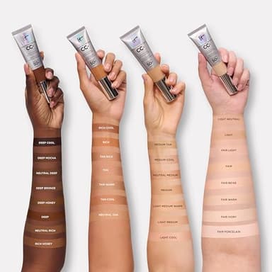 IT Cosmetics CC+ Cream (Light Medium) - Natural Full Coverage Foundation With SPF 50+, Color Corrector & Anti-Aging Hydrating Serum, Hyaluronic Acid + Peptides, Lightweight - 1.08 fl oz - Image 5