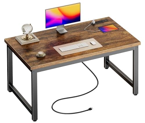 Huuger 48 x 24 inch Desk with Power Outlets & USB-C, Deeper & Thicker Desktop, Robust Metal Tubes, Computer Desk, Heavy Duty Office Desk, Work Gaming Desk for Home Office, Rustic Brown - Image 1