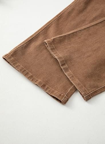 Sidefeel Women's Wide Leg Jeans High Waisted Stretchy Zimbaplatinum Straight Leg Jeans Buttoned Loose Denim Pants with Pocket Brown Size 14 - Image 8