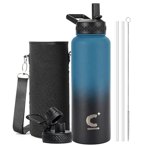 40 oz Water Bottle Insulated, Coolplus Stainless Steel Water Flask With Straw Metal Double-Walled Vacuum With Carry Sleeve Leakproof, Keep Cold 48 Hrs Hot 24hrs, Blue Black - Image 1