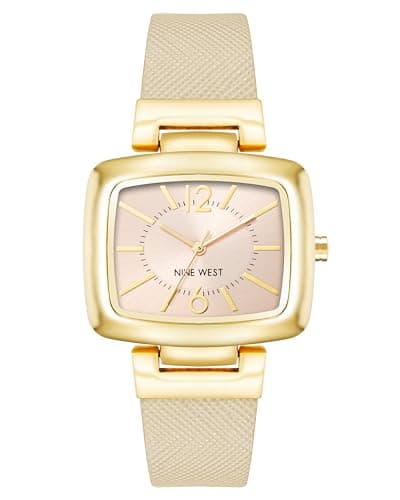 Nine West Women's NW/1856NTNT Gold-Tone and Tan Textured Strap Watch - Image 1