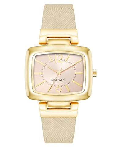 Nine West Women's NW/1856NTNT Gold-Tone and Tan Textured Strap Watch - Image 1