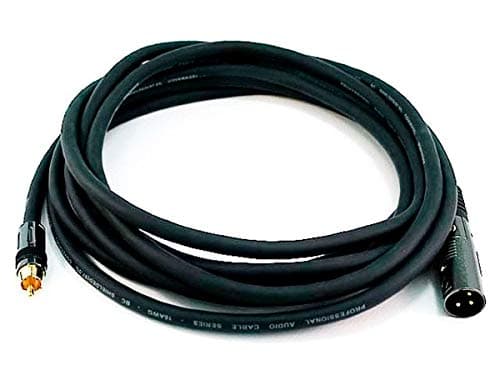 Monoprice XLR Male to RCA Male Cable - 15 Feet - Black, 16AWG Shielded Twisted Pair Oxygen-Free Copper Braid Conductors, E21 Gold Plated Connectors - Premier Series - Image 1