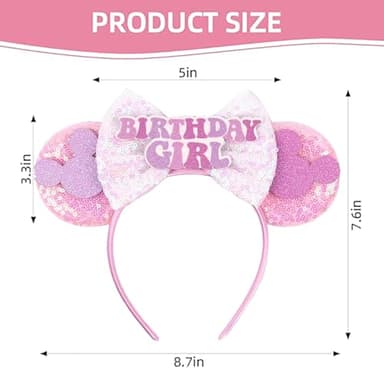 RAZKO Pink Minnie Ears Hair Accessory, Mouse Headband for Women Girls (Birthday Girl-Pink M) - Image 6