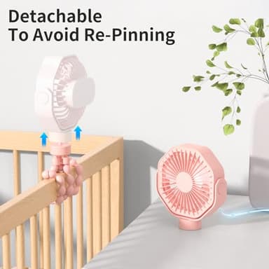 Lerat Portable Stroller Fan with Flexible Tripod, 3 Speeds Rechargeable Handheld Personal Fan, 360°Rotate Battery Operated Clip On Fan for Car Seat Crib Bike Treadmill Pink - Image 5