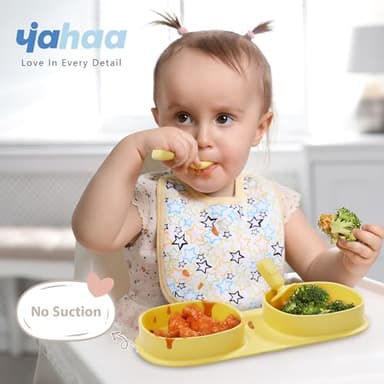 yahaa Silicone Foldable Novelty Dinner Plates,Baby Plates Travel Essential with Forks and Spoons,Microwave & Dishwasher Safe,Lemon - Image 2
