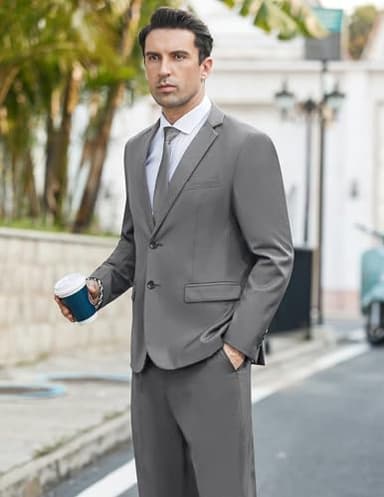 COOFANDY Men's 2 Piece Suits Slim Fit 2 Button Dress Suits Tuxedo Jacket Blazer Suit for Wedding Dinner Prom Grey - Image 5