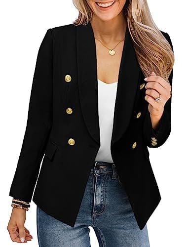CRAZY GRID Women Business Casual Blazer Double Breasted Work Professional Blazer Jackets Long Sleeve Gold Buttons Fashion Suit Jacket L Black - Image 1
