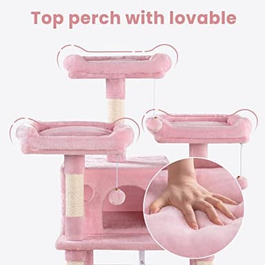 SHA CERLIN 68 Inches Multi-Level Large Cat Tree for Large Kitties/Big Cat Tower with Condo/Cozy Plush ‌Pussycat Perches/Sisal Scratching Posts and Hammocks/Activity Center/Pink - Image 4