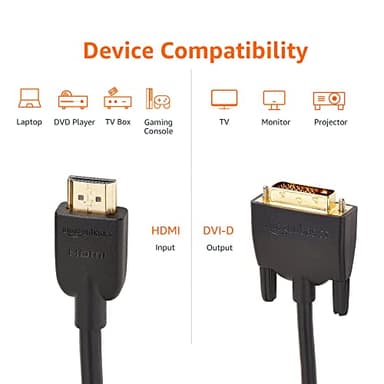 Amazon Basics HDMI to DVI Adapter Cable, Bi-Directional 1080p, Gold Plated, Black, 6 ft, 36-Packs - Image 4
