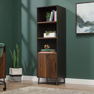 Sauder Canton Lane Industrial 3-Shelf Bookcase with Door/Book Shelf, Brew Oak Finish - Image 2