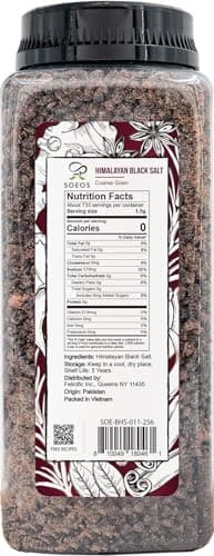 Soeos Himalayan Black Salt, Coarse Grain, 2.4 Pound (39 Oz), Gluten-Free, Natural Mineral Enriched, Natural Faux Egg Flavor, Egg replacement, Black Salt for Cooking (Pack of 1) - Image 2
