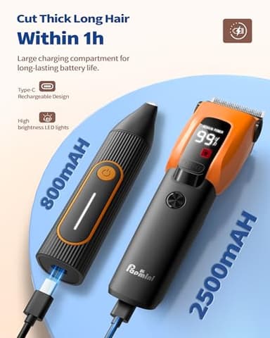 PAPMINI Dog & Cat Grooming Kit for Thick Coats, Heavy Duty Rechargeable Trimmer with LED Display & Storage Bag (Orange, 2 in 1) - Image 7