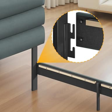 Fluest King Bed Frame, Platform Bed with Velvet Upholstered Headboard, No Box Spring Needed, Sturdy Metal Support, Noise Free, Easy Assembly, Mattress Foundation, Modern Bedroom Furniture, Grey - Image 9