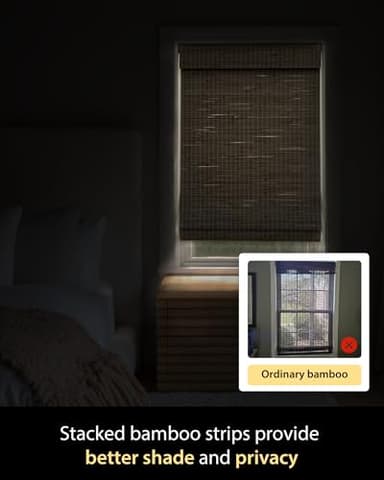 UNISHADES Cordless Bamboo Roman Shades for Windows, Blinds Size (27 1/2" W × 64" H) Colour (BDP-Driftwood) Fits Windows (27 3/4" W × 64" H) - Image 5