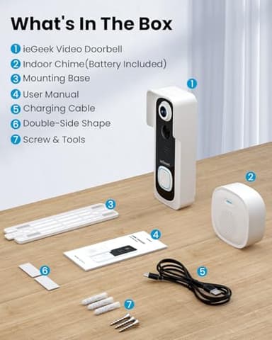 ieGeek Doorbell Camera Wireless No Subscription - Wireless Video Doorbell with Chime, Doorbell with Camera 1080P, Voice Changer, 2-Way Audio, PIR Motion Detection, Only 2.4Ghz WiFi, Works with Alexa - Image 9