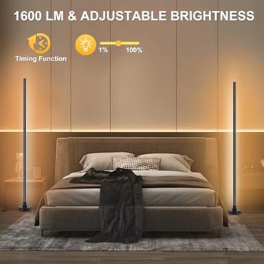 Bcmsda LED Floor Lamp, Corner Lamp, Corner Floor Lamp Compatible with Alexa, App, Remote Control, 16 Million DIY Colors RGB Floor Lamp, Music Sync, Timer Corner Light for Living Room, Bedroom - Image 2