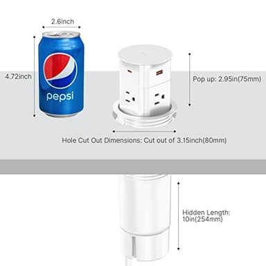 Pop up Outlet for Countertop with PD 20W USB C Fast Charging,3.15" Desk Grommet Power Station,4 Outlets,4 USB,Kitchen Island Pop Up Electrical Outlet, Office Power Supply - Image 5