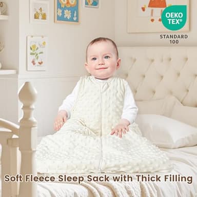 david's kids Fleece Baby Sleep Sack 6-12 Months, 2.5 Tog Minky Warm Winter Baby Wearable Blanket with Plush Dots and 2-Way Zipper, Cotton Inner Lining Sleeping Bags for Boys Girls, Medium Size, Cream - Image 2