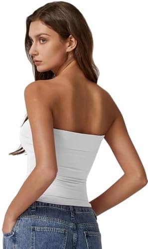 QINSEN Women's Tube Tops Strapless Bandeau Tops Double Lined Slim Fit Summer Going Out Tank Tops - Image 3