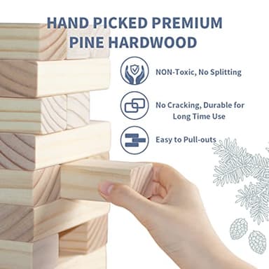 Megwoz Giant Tumble Tower Games for Kids and Adults 57 Blocks New Zealand Pine Wooden Blocks Stacking to Over 4.2FT Family Games for Indoors Outdoors Yard Games for Family - Image 4